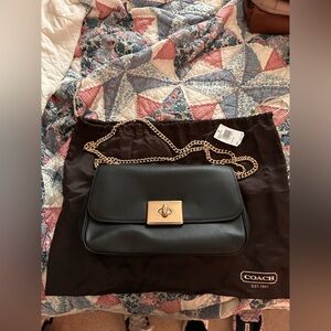 Coach Black Shoulder Bag with Gold Chain